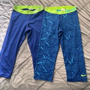 Nike Pro Blue and Patterned Leggings bundle size M